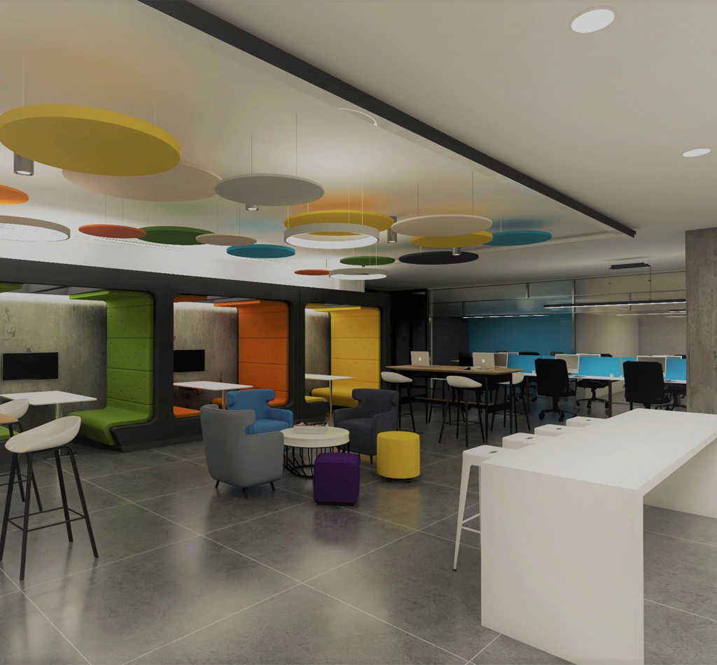 Multi colored relaxing office space design inspiration