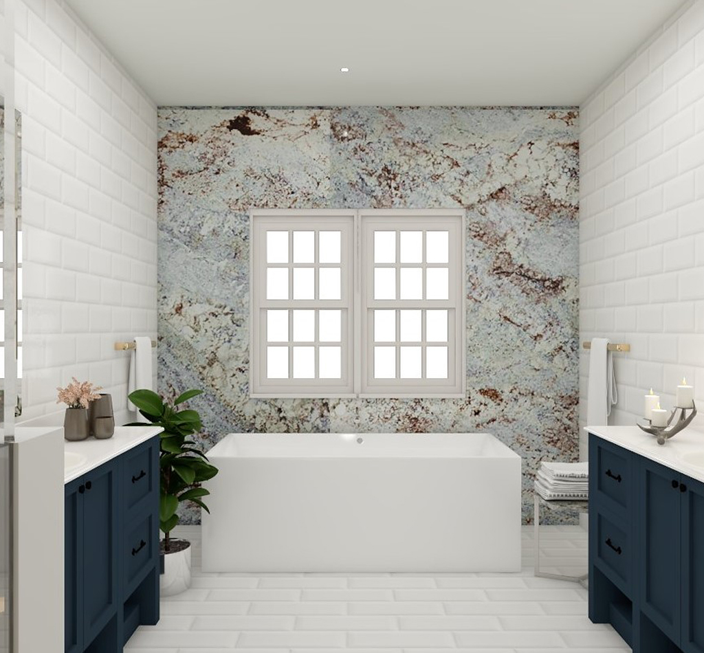 Beautiful navy and white bathroom