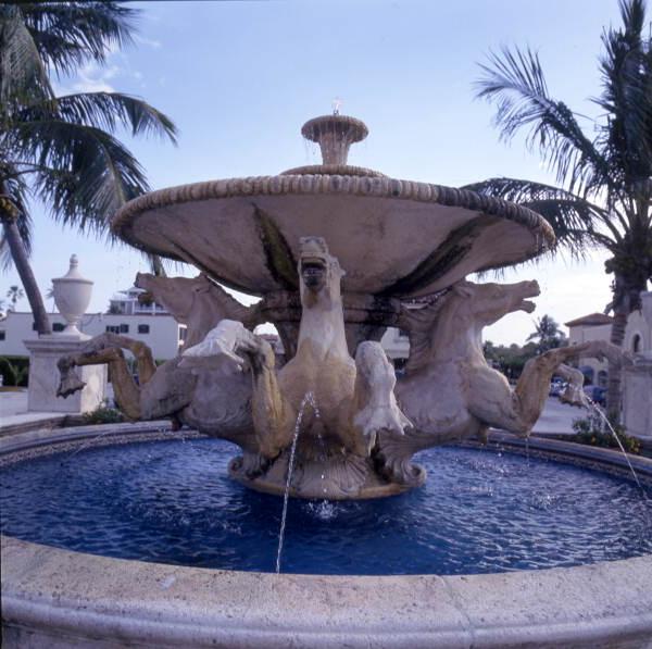 Florida Memory Closeup view of memorial fountain in Palm Beach, Florida.