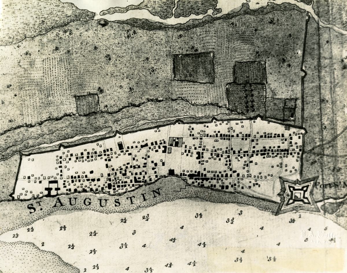 Florida Memory Map of St. Augustine showing defenses of the city