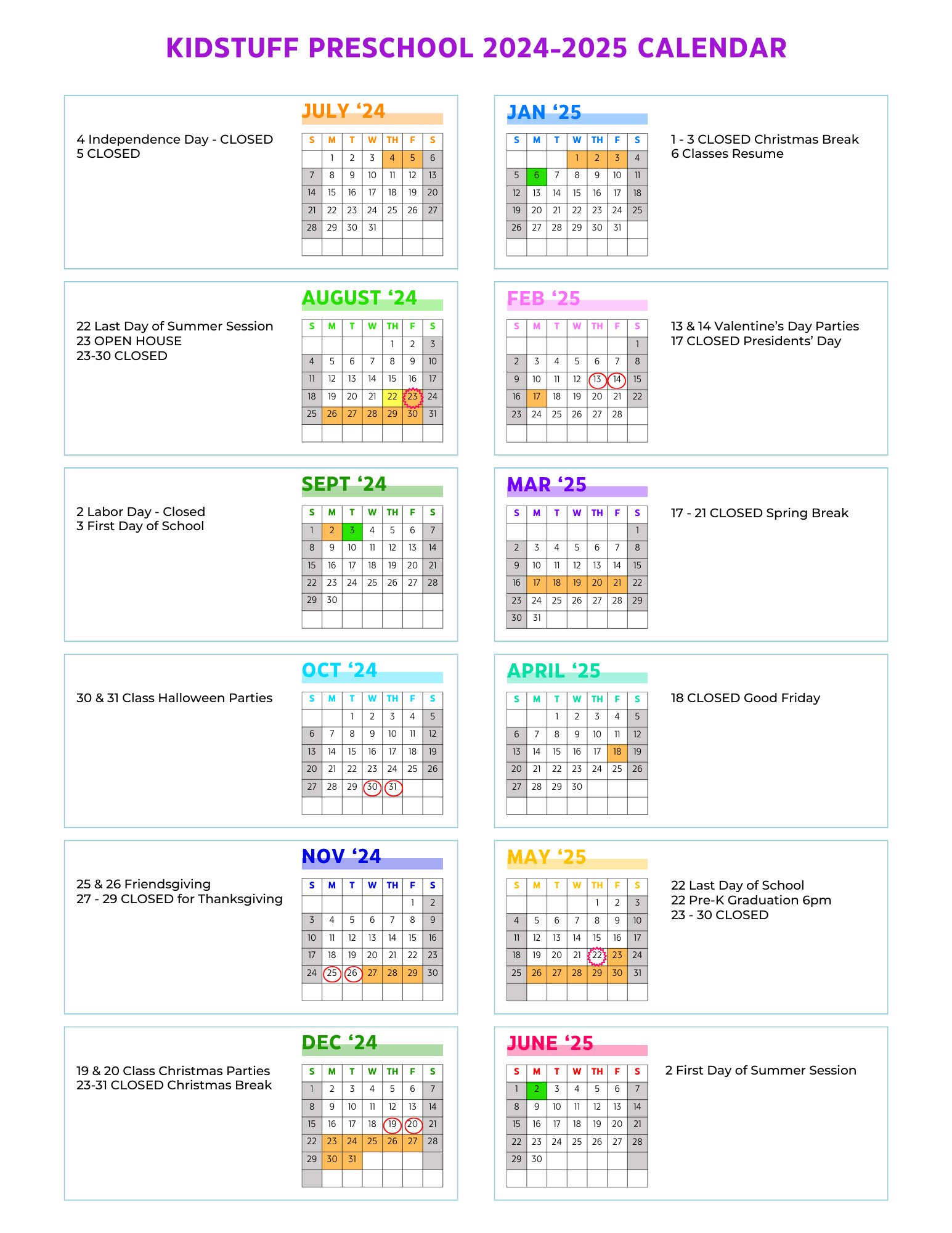 KidStuff School Calendar First Presbyterian Church of Joplin