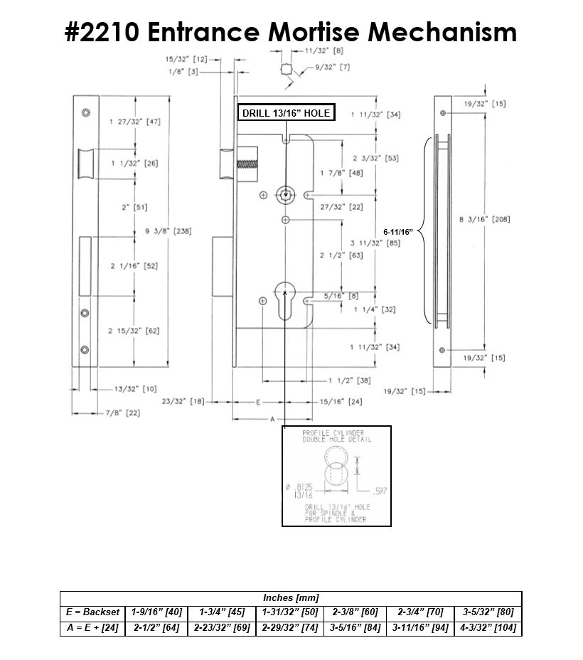 2210 Entrance Mortise Mechanism FPL Door Locks & Hardware Inc