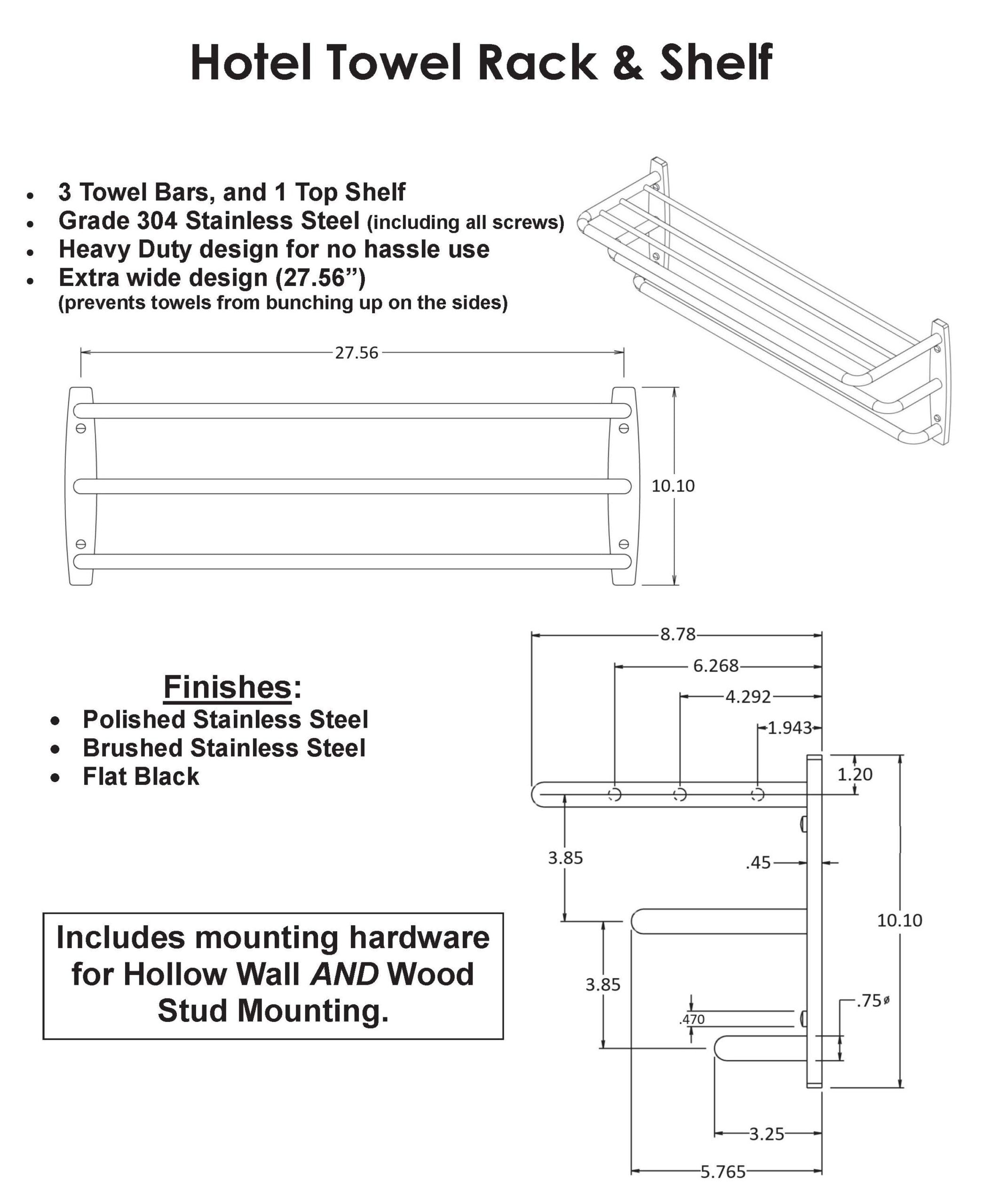 Hotel Towel Rack & Shelf FPL Door Locks & Hardware Inc