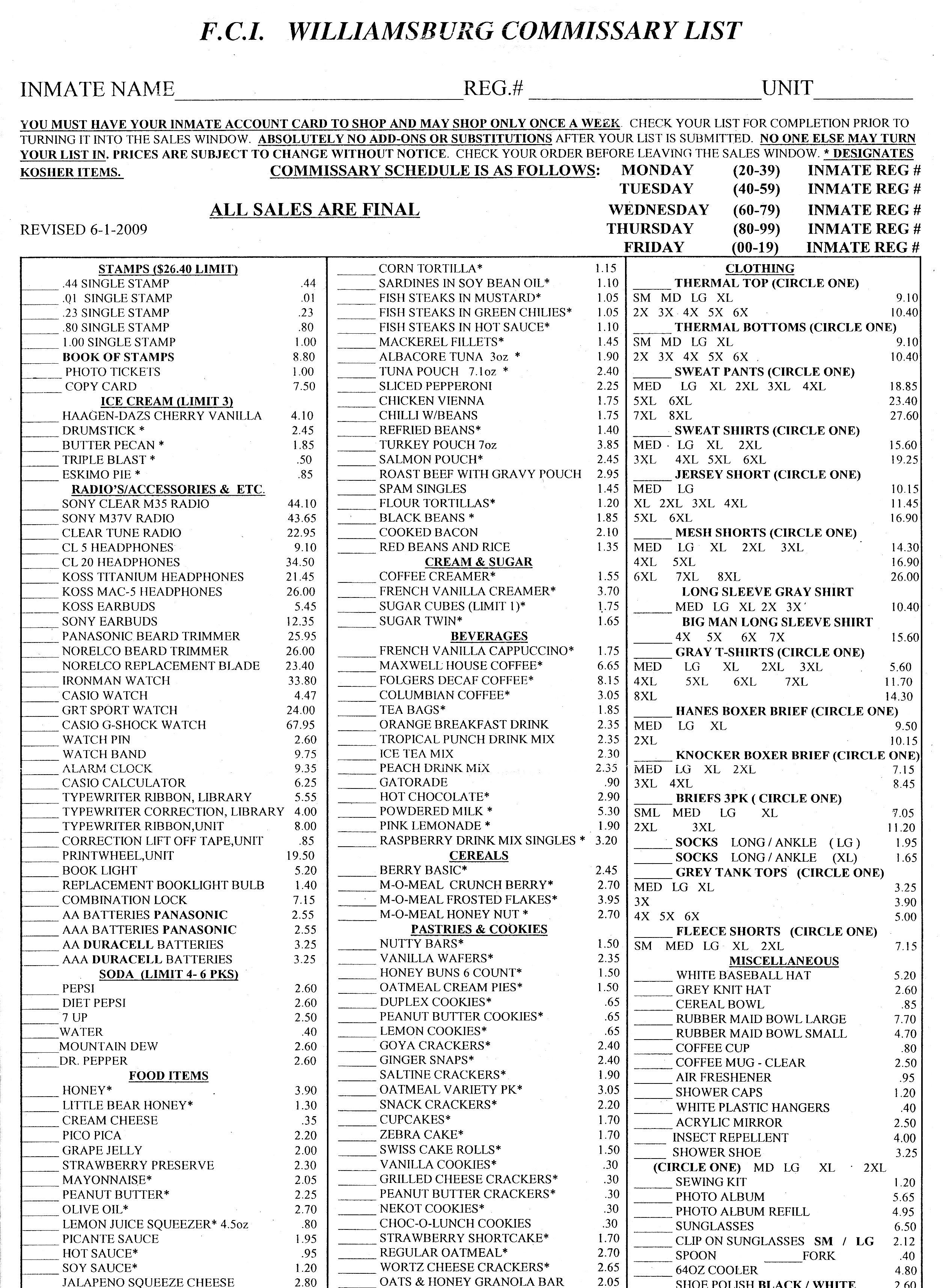 Aramark Commissary List 2023 How Much Does Stuff Cost On Commissary? : R/60Daysin