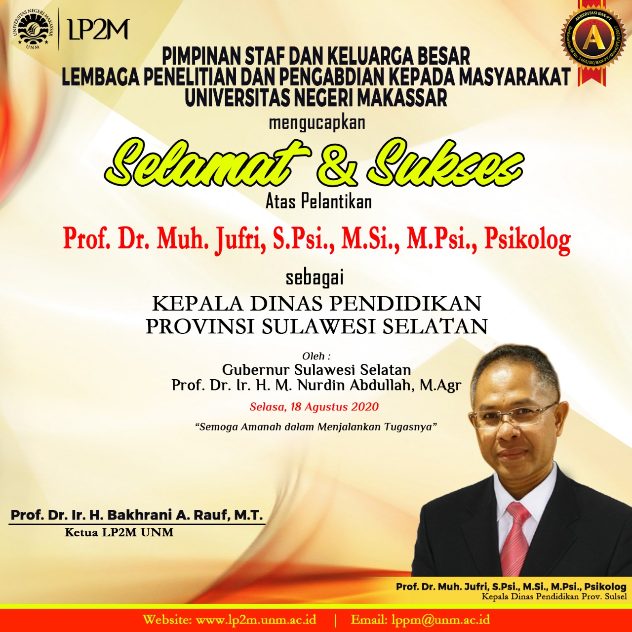 Ucapan Selamat Kepada Prof. Dr. Muhammad Jufri, M. Si., M