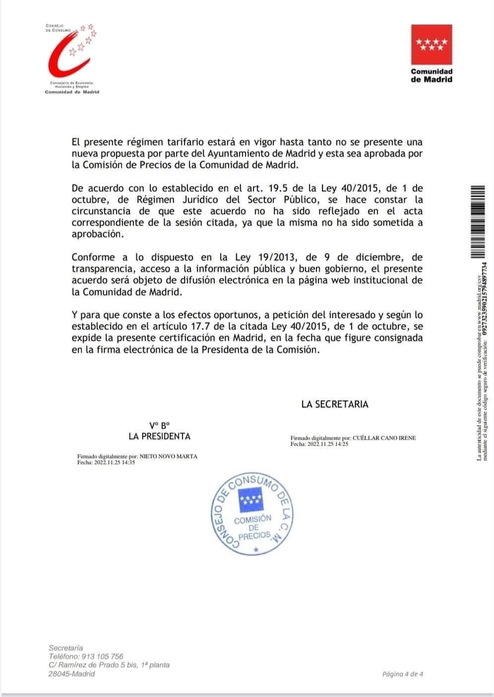 Estas son las tarifas aprobadas para el año 2023 Federación del Taxi