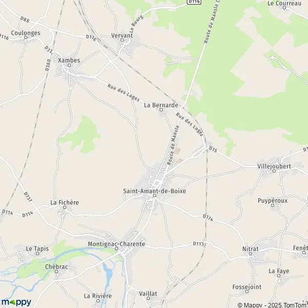 Plan SaintAmantdeBoixe carte de SaintAmantdeBoixe (16330) et