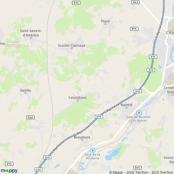 Plan Colombiers carte de Colombiers (86490) et infos pratiques