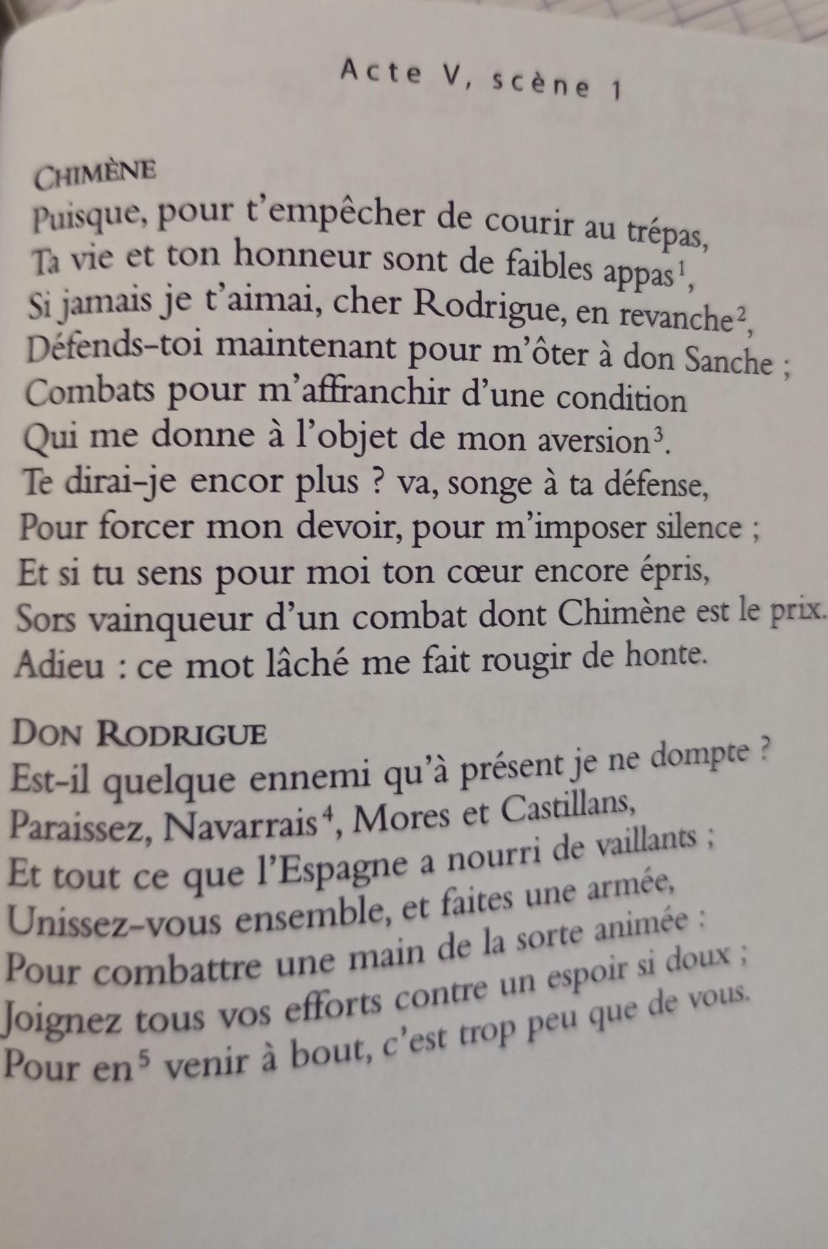 Bonjour pouvez vous m'aider ?Pour le texte le cid de