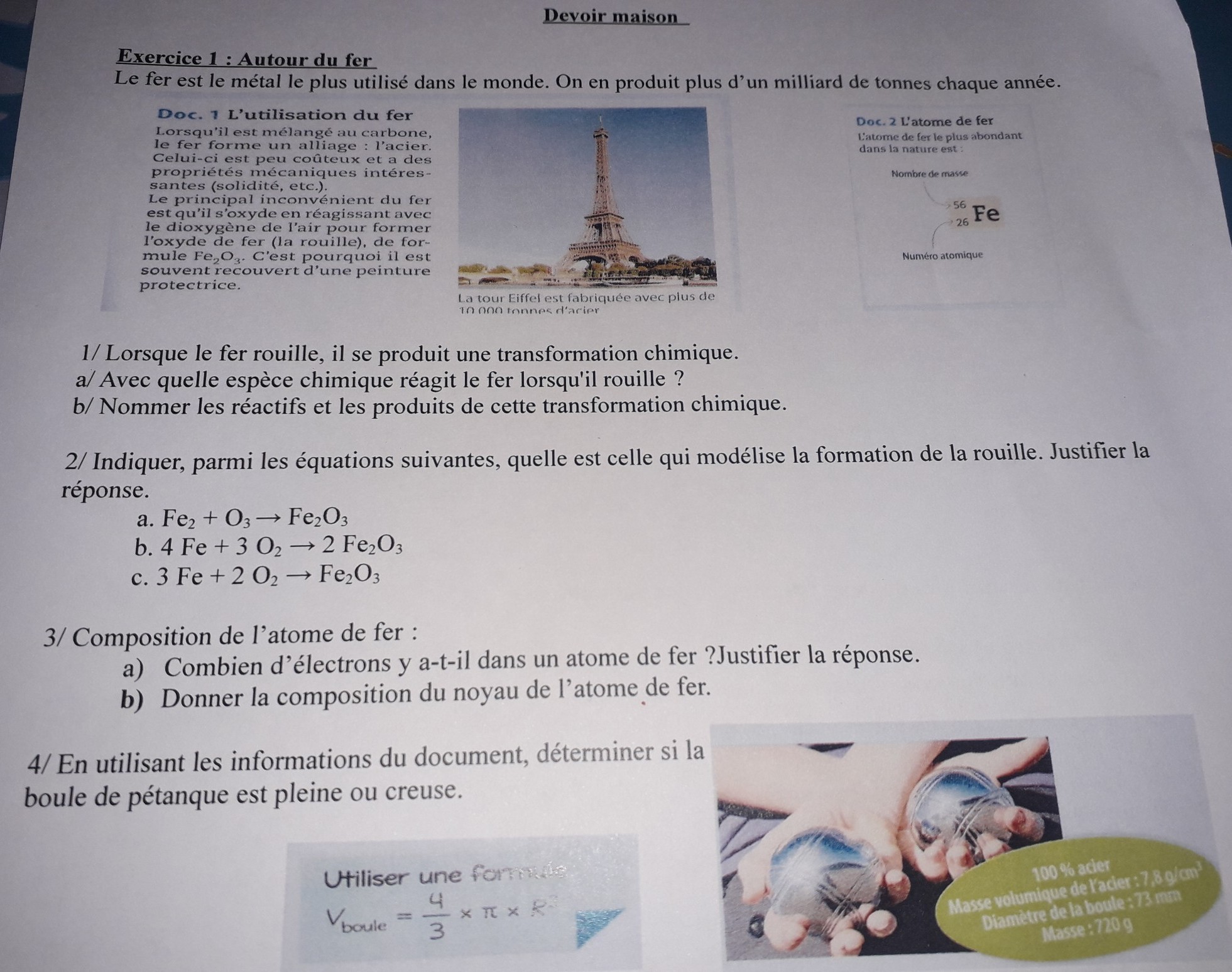 Organisation Et Transformation De La Matière 4ème Exercices Corrigés