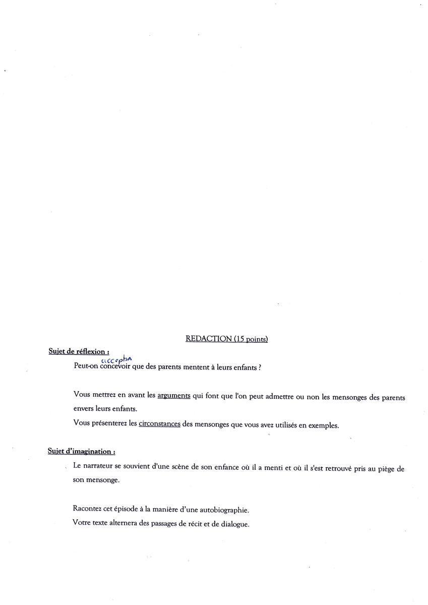 Rédaction pour demain, aucune idée , j'ai choisis le sujet