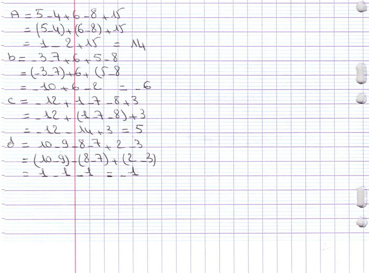 écrire les expressions suivantes comme une suite d'additions de nombres