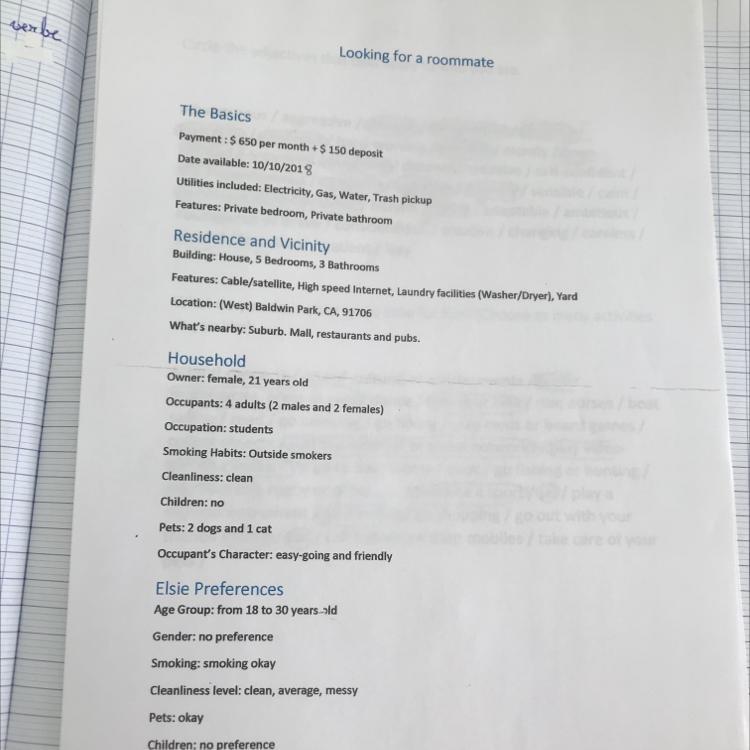 Écrire une petite annonce en anglais, pour rechercher une colocataire