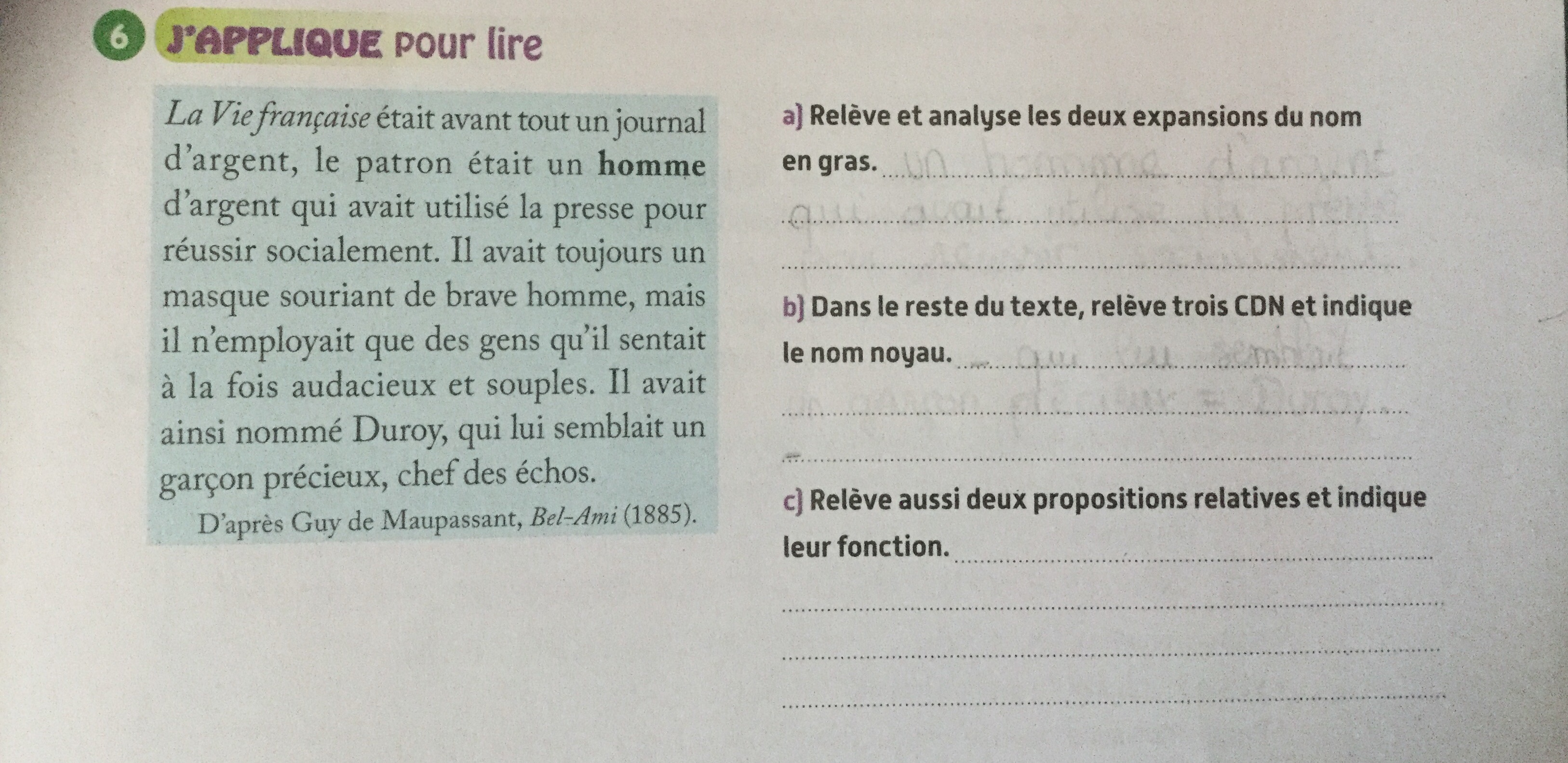 Hey guys ! J’aurais besoin d’aide pour un exercice de Français. (6) C’est sur “Le complément