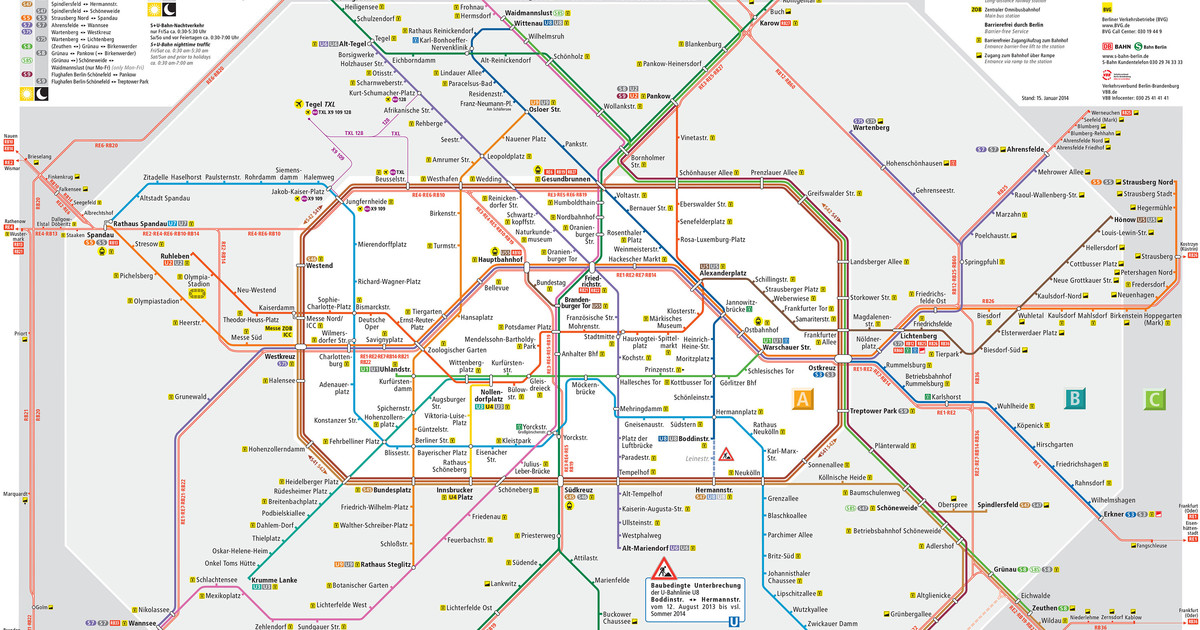 Plan et carte du train urbain (s bahn) de Berlin stations et lignes