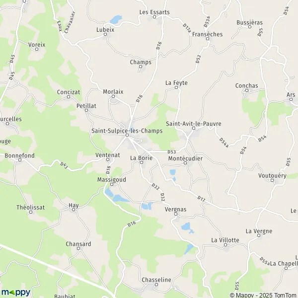 Plan SaintSulpicelesChamps carte de SaintSulpicelesChamps