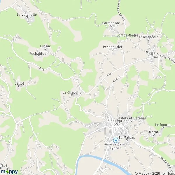 Plan SaintCyprien carte de SaintCyprien (24220) et infos pratiques