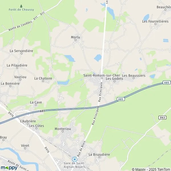 Plan SaintRomainsurCher carte de SaintRomainsurCher (41140) et