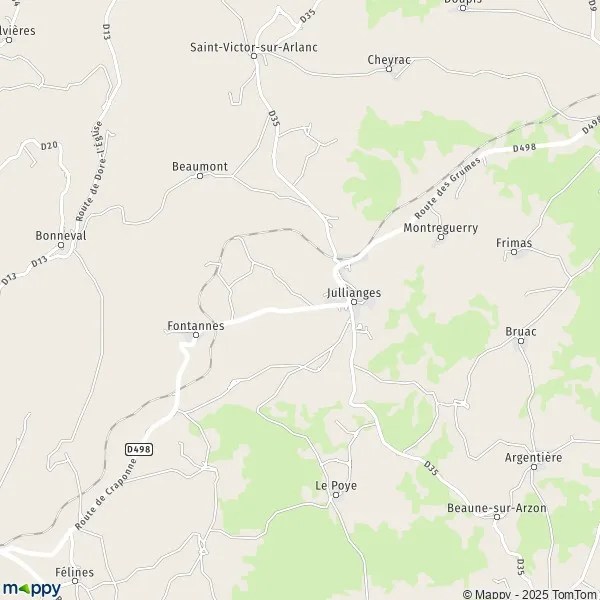 Plan Jullianges carte de Jullianges (43500) et infos pratiques