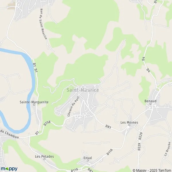 Plan SaintMaurice carte de SaintMaurice (63270) et infos pratiques