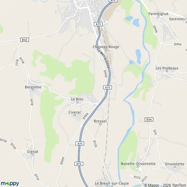 Plan Le Broc carte de Le Broc (63500) et infos pratiques