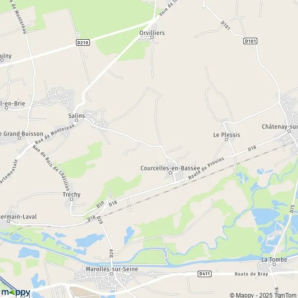 Plan CourcellesenBassée carte de CourcellesenBassée (77126) et