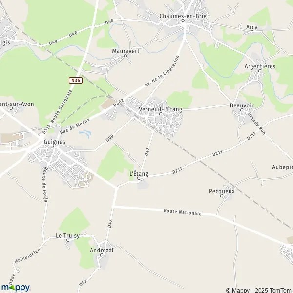 Plan Verneuill'Étang carte de Verneuill'Étang (77390) et infos