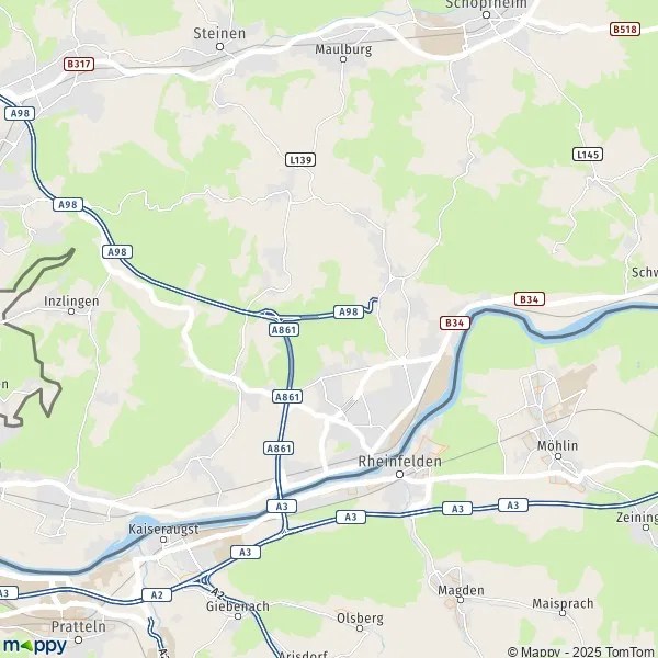 Plan Rheinfelden (Baden) carte de Rheinfelden (Baden) (79618) et