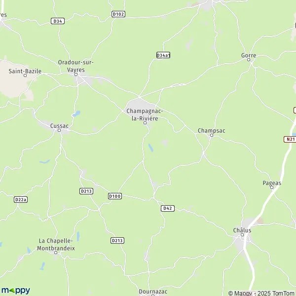 Plan ChampagnaclaRivière carte de ChampagnaclaRivière (87150) et