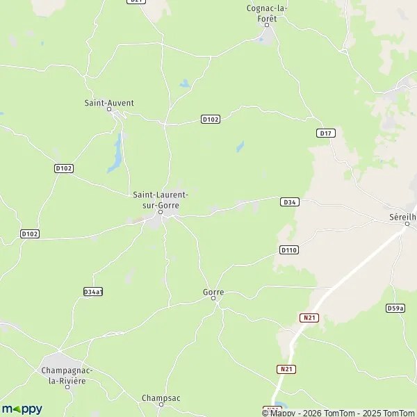 Plan SaintLaurentsurGorre carte de SaintLaurentsurGorre (87310