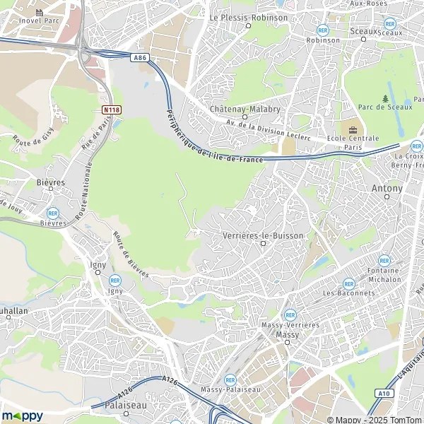 Plan VerrièresleBuisson carte de VerrièresleBuisson (91370) et