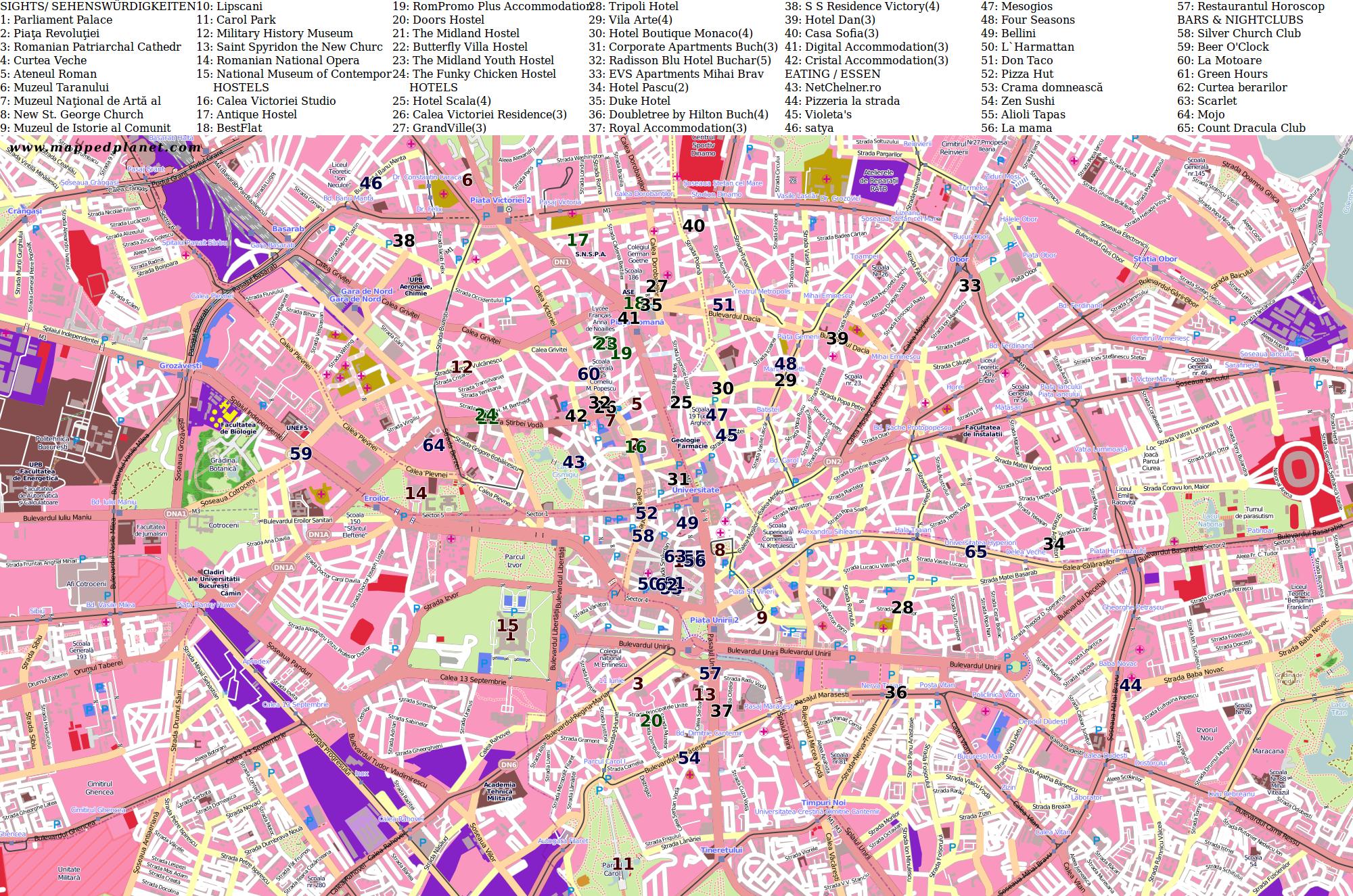 Karte Bukarest La carte de bucarest, Bucarest street map (Roumanie)