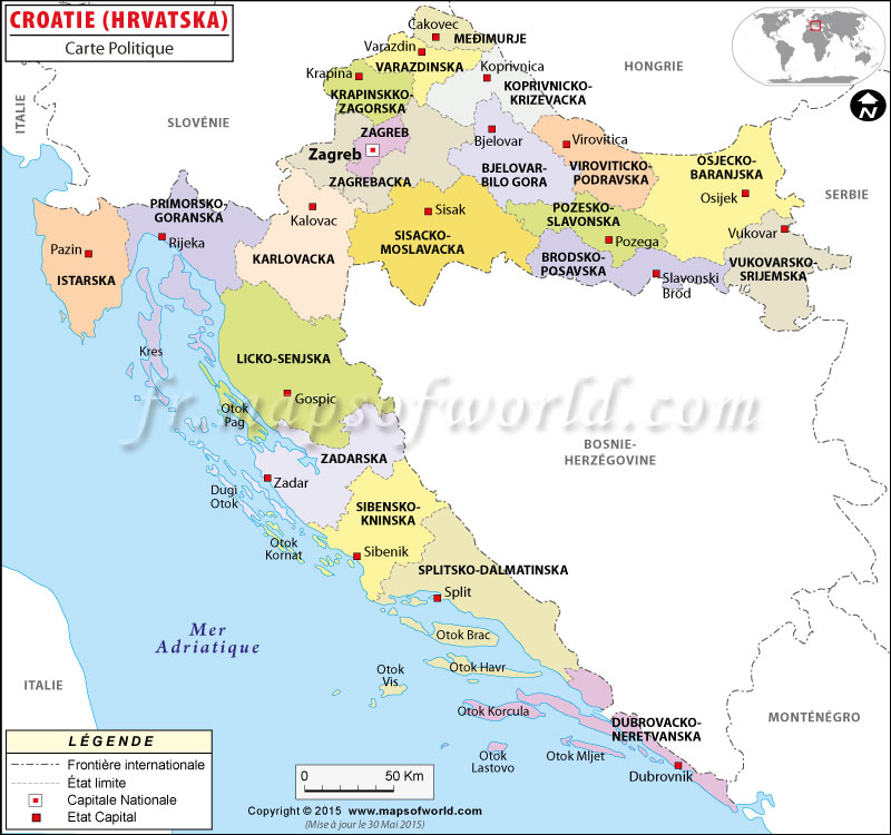 La Croatie Carte Du Monde croatie carte du monde • Voyages Cartes
