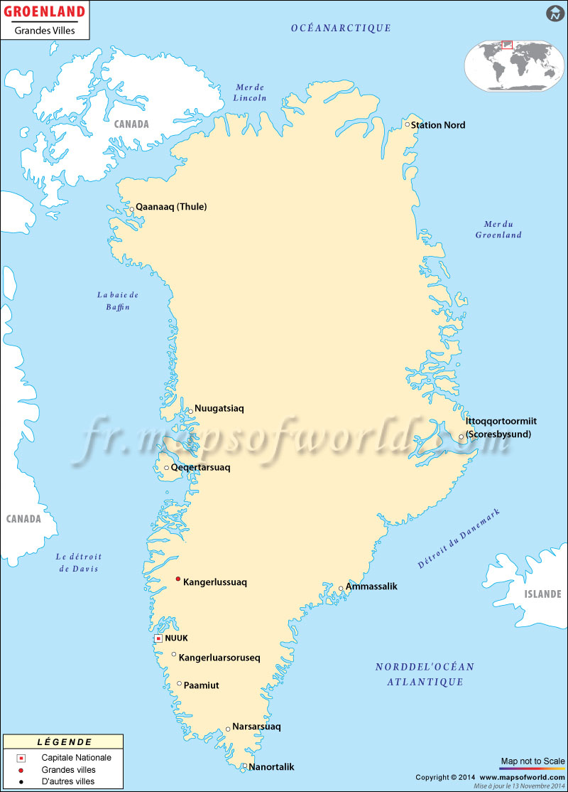Carte Du Groenland Avec Les Villes Groenland Villes Carte