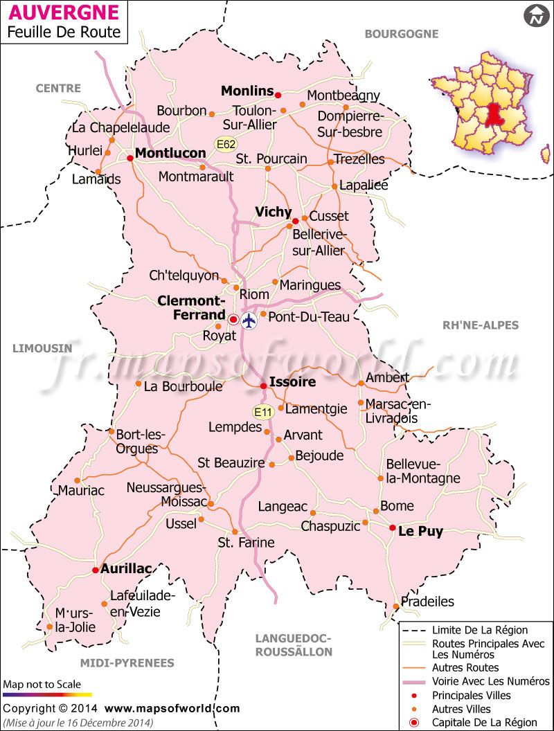 Les Défis De La Carte Routière De L'auvergne Carte Routière Auvergne, France