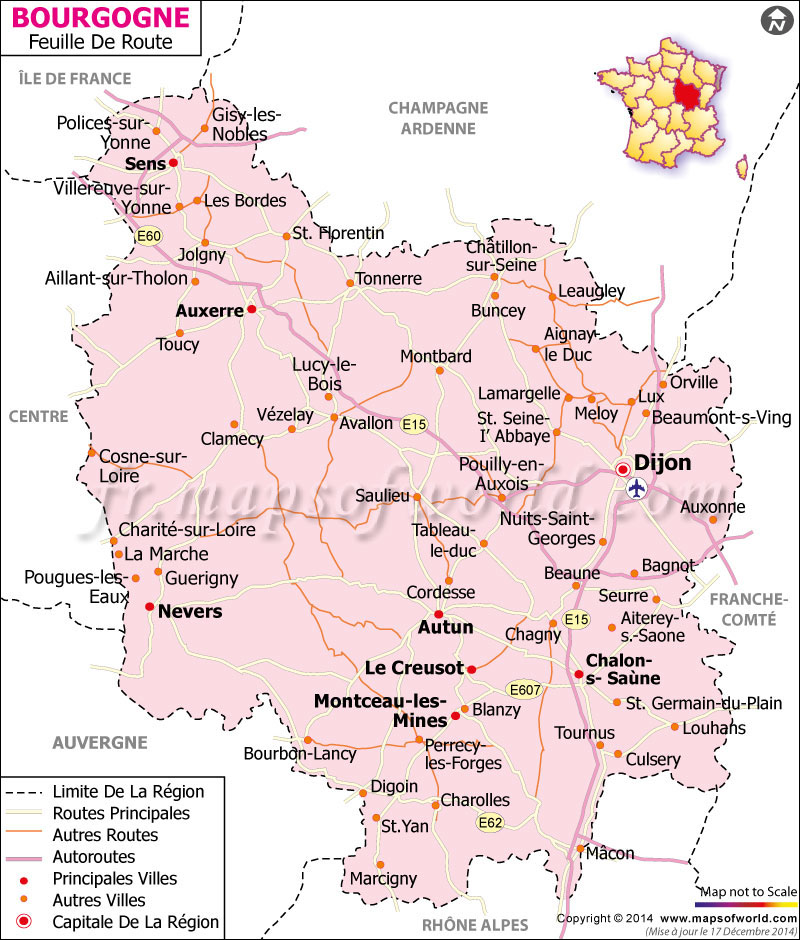 Bourgogne Karte Bourgogne Carte Routière Carte Routière de la Bourgogne, France