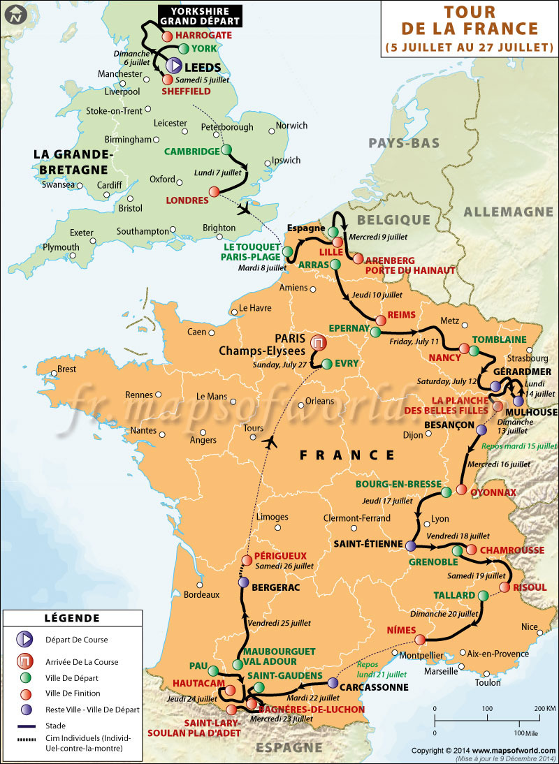 Tour de France Map MapsofWorld.com