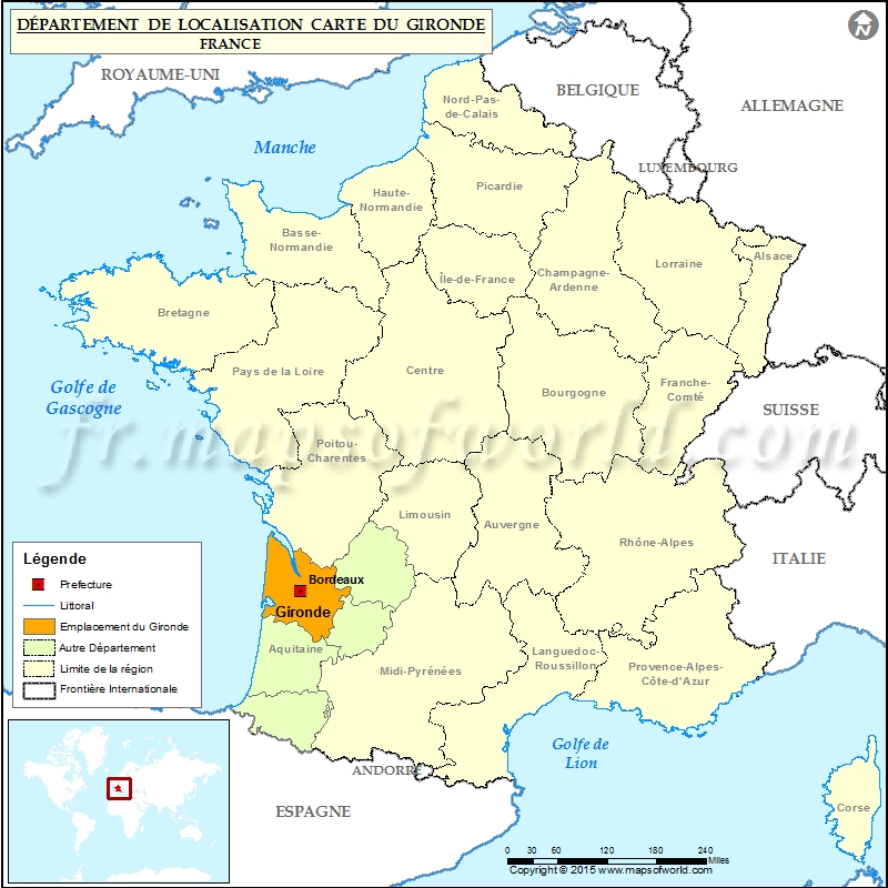 Gironde Frankrijk Kaartech Gironde Carte de localisation, Département de la Gironde, France