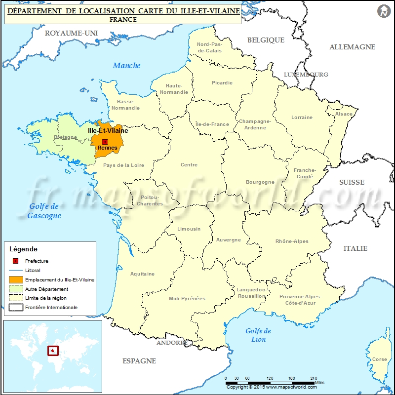 IlleetVilaine Carte de localisation, IlleetVilaine Département, France