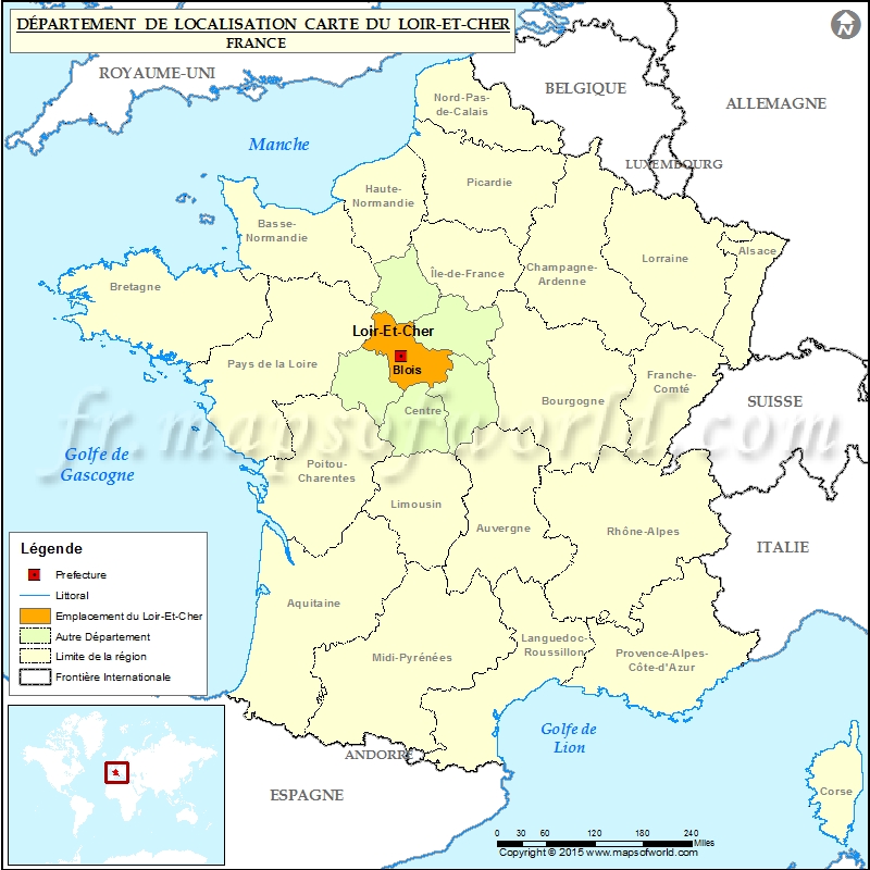 Loir Et Cher Map LoiretCher Carte de localisation, département de LoiretCher, France