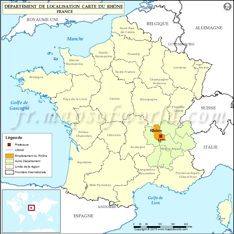 Carte de localisation de Rhône, Département du Rhône, France