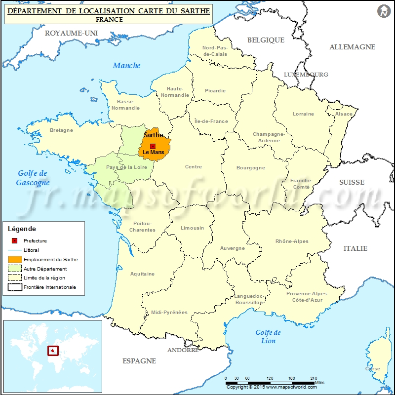 Les Points À Considérer Carte de localisation de la Sarthe, département Sarthe France