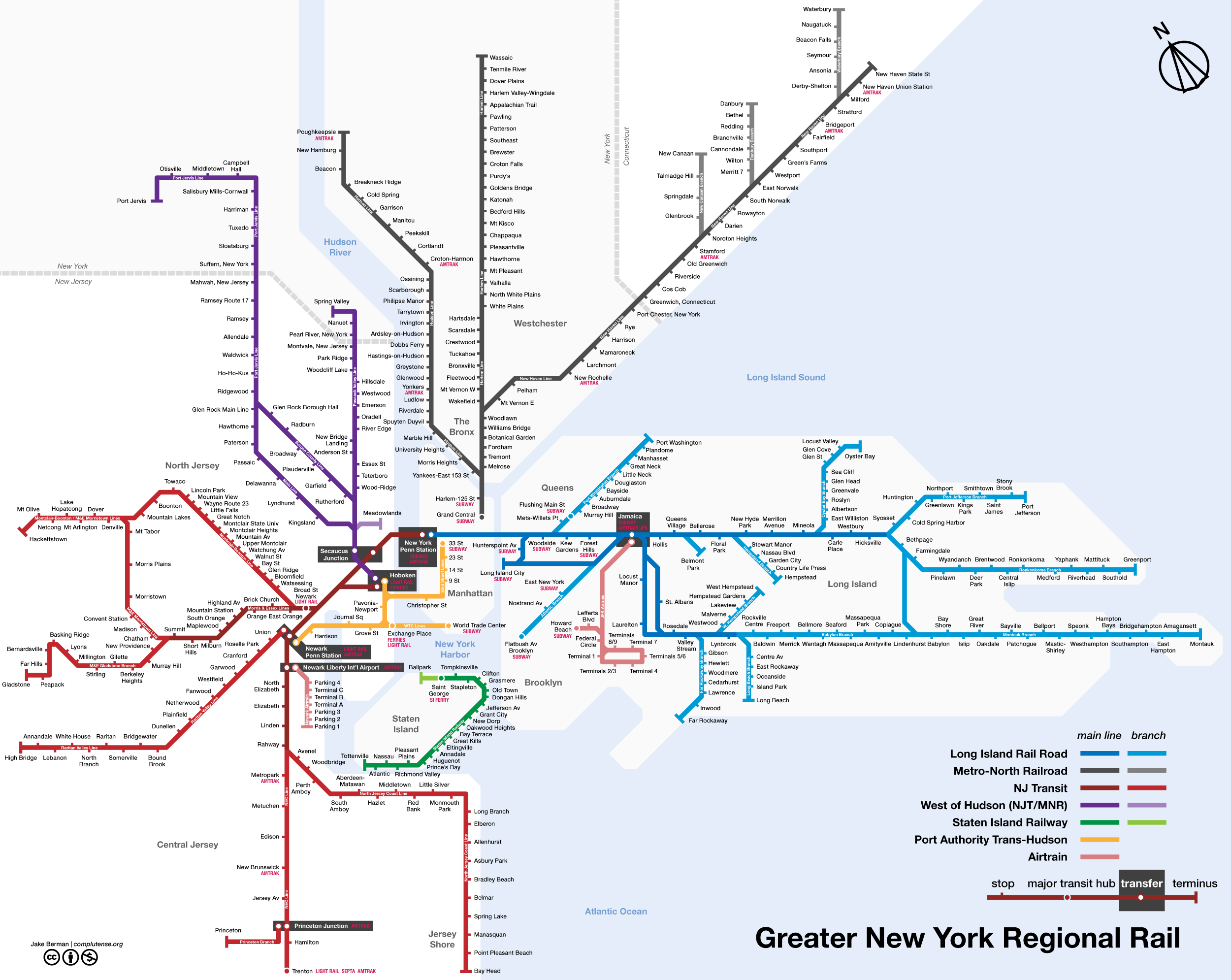 Plan et carte du train urbain de New York stations et lignes