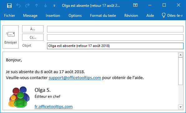 Comment créer une réponse automatique d'absence du bureau pour un compte nonExchange