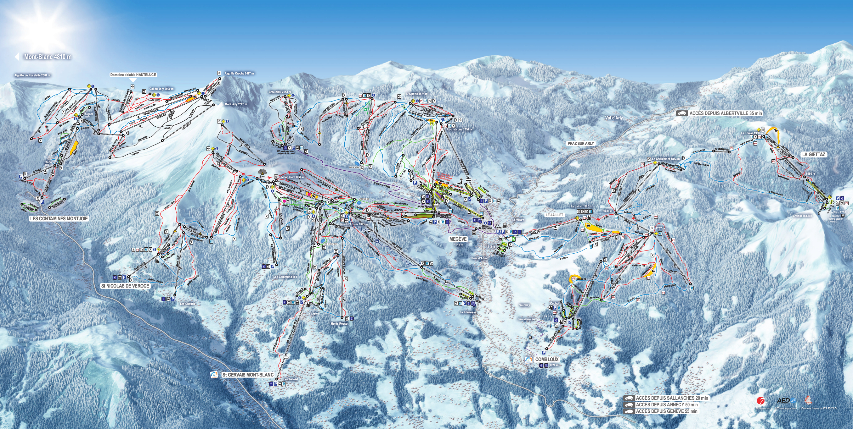 Carte Megève Et Ses Environs Plan des Pistes et Sentiers de randonnées de Megeve