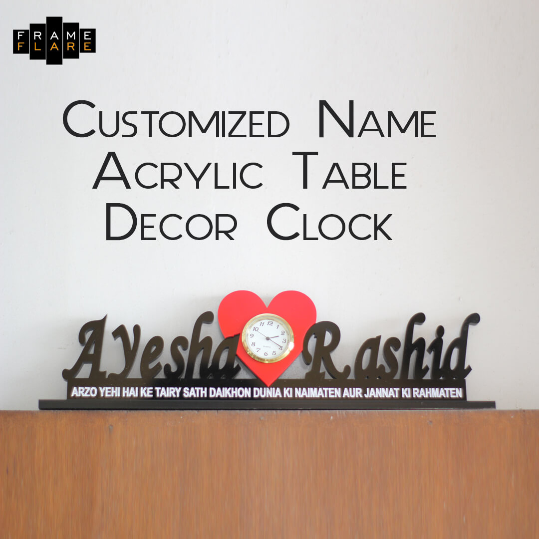 Customized Name Acrylic Table Decor Clock Stylish Frame Flare