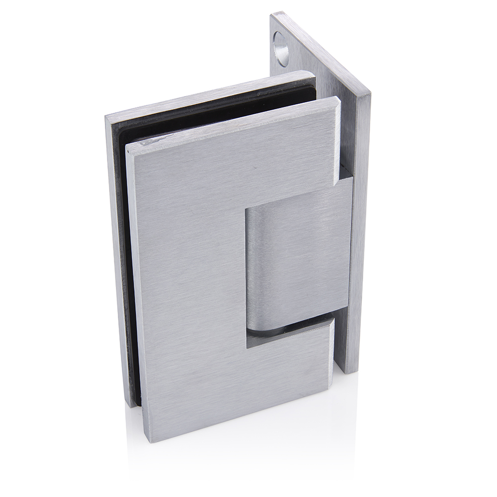 90 Degree Offset Glass to Wall Hinge Brushed Satin Chrome Frameless