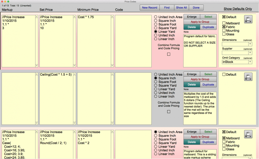 Setting up Pricing for Fabrics FrameReady Knowledgebase