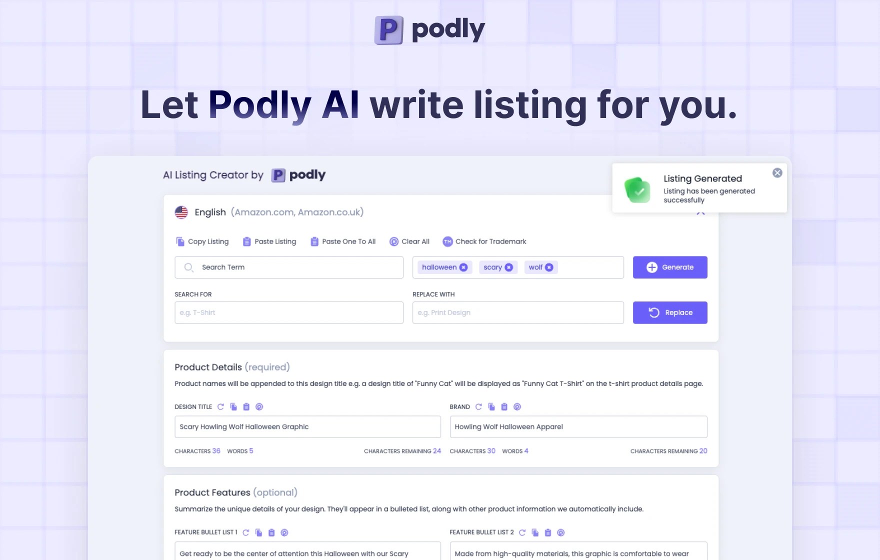 Podly Chrome Extension Optimize Your Listings Keep your Account Safe