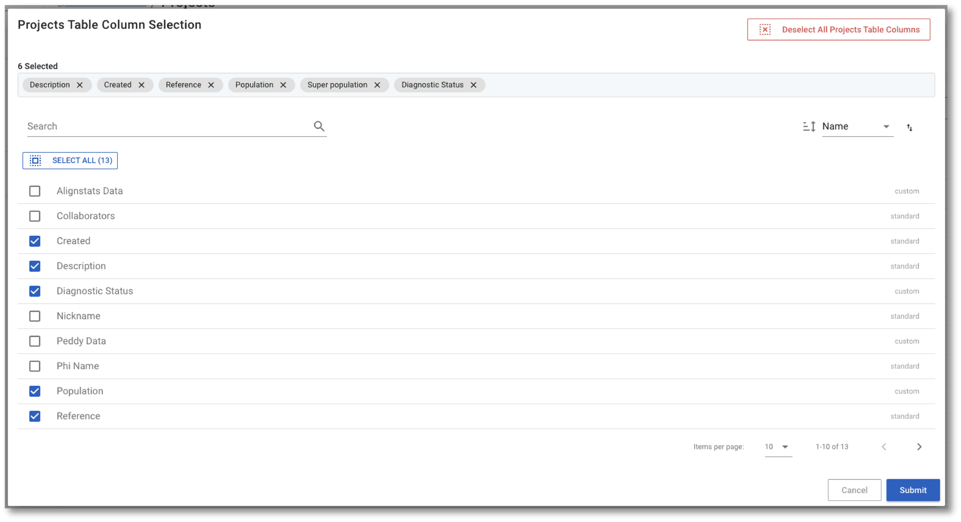 Edit Table Columns Frameshift Genomics
